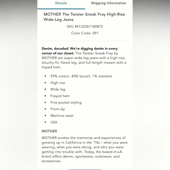 MOTHER The Twister Sneak Fray High-Rise
Wide-Leg Jeans Which is Witch 25 - Picture 8 of 8